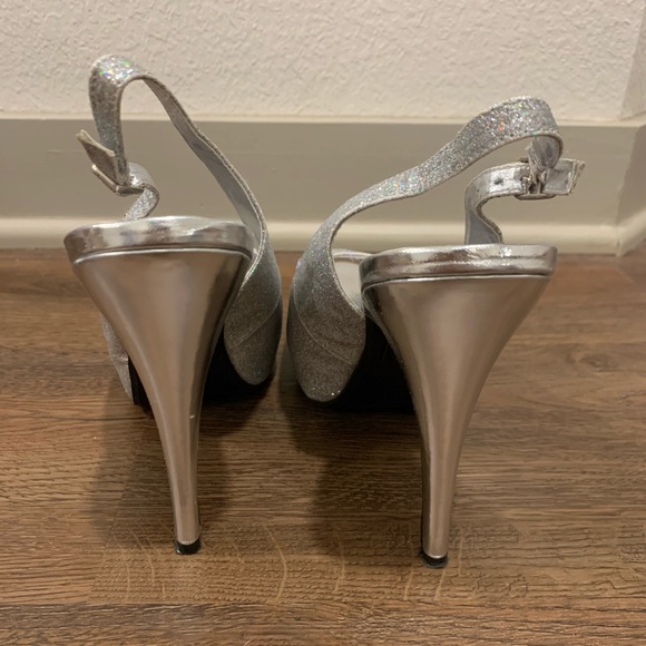 Silver Glitter Peep Toe Platform Heel - Picture 4 of 4